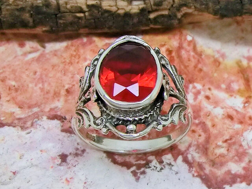 Anello fiore zirconi rosso