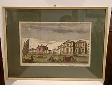 QUADRO, ANTICA STAMPA a colori, VENEZIA, VEDUTA DELLA CHIESA E SCUOLA DEL S.S.