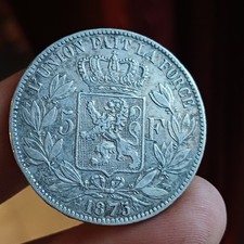 Moneta 5 Franchi Leopoldo II Belgio  1875 Argento 900 G 25 Lotto 2182
