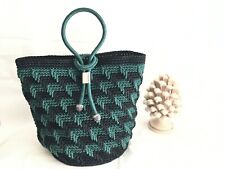 Borsa a mano creata all'uncinetto a mano con fondo in Pelle e fodera interna