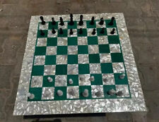Squisito set scacchi in marmo 12" con intarsio in malachite e mocio capolavoro decorazione artistica