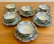 Cantagalli, 6 tazzine + piattino, stile Faenza, Firenze, fine 800-inizio 900