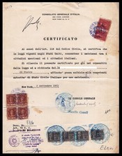 GF0013 - Certificato di nascita con marche da bollo consolari new York 1954