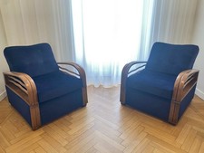 Coppia di poltrone letto Decò - vintage, anni '40-'50 in legno e velluto