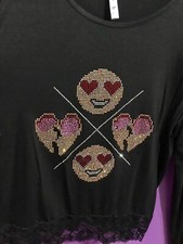 T-shirt Sottogiacca Maglietta Maglia Nera Donna Strass Pizzo Nuova