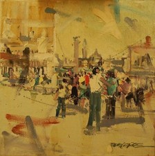 DE CERCE BRUNO FIGURE A VENEZIA DIPINTO ORIGINALE OLIO 30X30