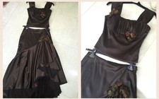 Abito Da Sera Donna Marrone Misto Organza Raso Taglia 42 44 Lungo Elegante