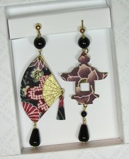 Orecchini Ventaglio Seta Grande Nero