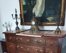 Trittico di orologio e candelabri in ottone,ottimo stato