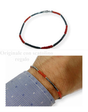 Bracciale Uomo in Corallo Rosso di Argento da 925 Braccialetto Alfa con Pietre e
