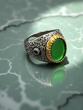 Anello uomo Pietra Naturale Agata Verde  Acciaio Chirurgico 4 misure