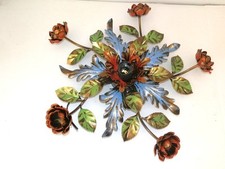 Plafoniera LAMPADARIO IN FERRO BATTUTO con foglia ROSE colorate 1 luce 