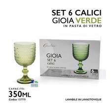 SET 6 BICCHIERI CALICI GIOIA 350 ML IN VETRO VERDE LAVABILI IN LAVASTOVIGLIE