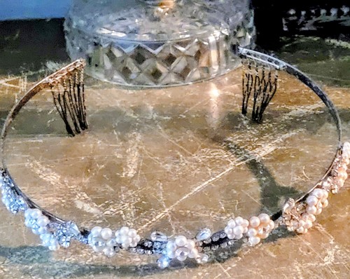 Tiara strass perla vintage - tiara-strass,