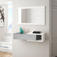 Mobile ingresso sospeso con specchio cassetto CEMENTO+BIANCO 95X26X19 cm 0L6743A
