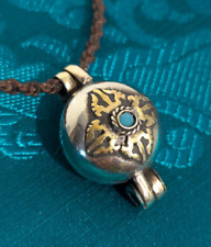 Fantastico Tibet Ghau , Gau Amuleto Con Dorje Di Nepal Argento & Turchese