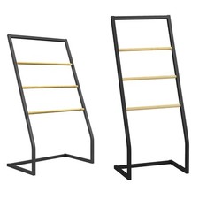 HOMCOM Porta Asciugamani a 4 barre in Acciaio e Bambù 40.5x28x98cm Nero e Legno