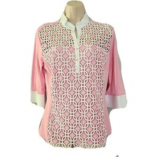 Top blusa donna NaraCamicie maniche 3/4 cotone uncinetto rosa Italia tg 8 nuova