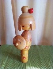 Bambola Kokeshi creativa vintage di Eiichi 27 cm ombrello ragazza Showa retrò Giappone