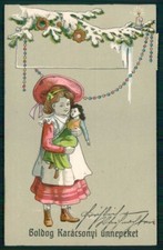 Bambola bambina firmata artista rilievo natalizio cartonelina TC6391