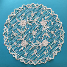 Centrino centrotavola vintage ad ago punto Venezia Burano 54 cm bianco