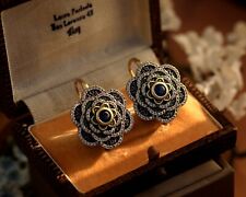 Orecchini a Monachella Dorato Grande Fiore Incastonato Cz Blu Verde Class SA3