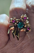 anello antico fiocco anni 30 oro giallo 18kt smeraldo rubini