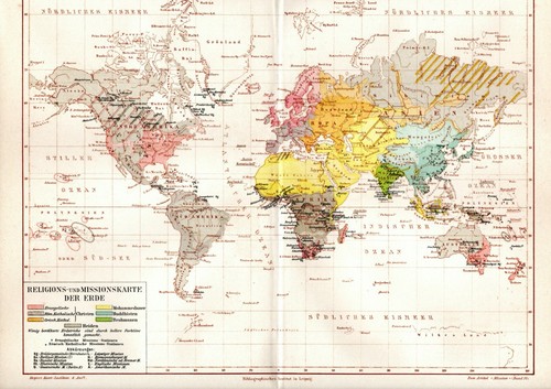 Antica mappa 1889 religioni - antica,
