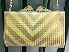 Antico Vecchio Originale Raro Fatto Pavone Fermaglio Ottone Borsetta Con Perline