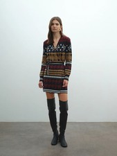 Abito Vestito Corto Akep A Portafoglio Jacquard Geometrico Maniche Lunghe