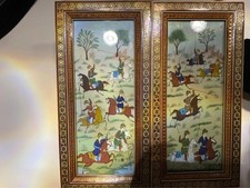 Coppia di dipinti persiani in