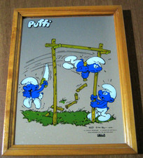 Quadro Specchio decorato a colori de I PUFFI PEYO SEPP - originale 1982 Smurfs