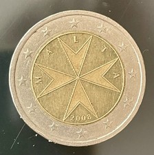 moneta da 2 euro rara Malta 2008 con lettera F nella stellina