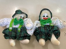 Coppia bambole clown vintage anni 80 – viso porcellana e vestiti verdi