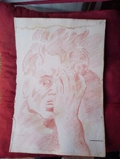 Disegno Antico Ritratto Di Uomo Con Mano Che Si  Copre Il Viso