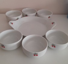 Richard Ginori Ciotoline E Piatto Pinzimonio Porcellana Con Ciliegie Vintage