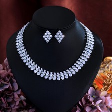 Splendido set gioielli orecchini collana matrimonio tennis rotondo cristallo zirconi 