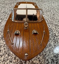 Motoscafo giocattolo in legno a batteria vintage - Made in Japan.  Giocattolo grande