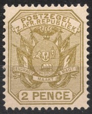 #150 SG202 1894 2 d Carro TRANSVAAL con due alberi, stemma 1894