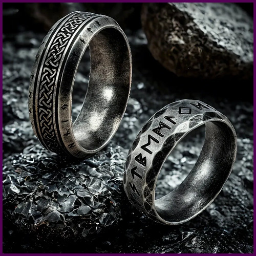 Anello rune vichinghe acciaio - anello,