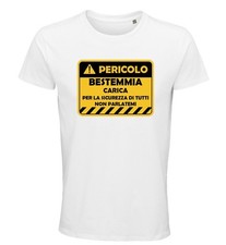 T-shirt pericolo bestemmie, Divertente, scherzo, fun, meme, 100% cotone.