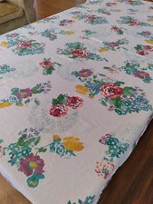 Vtg 80s Floral Tablecloth 80X58 Farmhouse shabby cottage