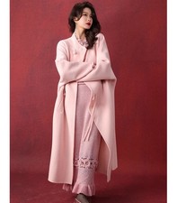 Giacca lunga invernale lusso donna lana cashmere fibbia supporto colletto lana cappotto