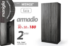 Armadio Guardaroba moderno 2 Ante battenti Appendiabiti WENGè NERO h180*80*50