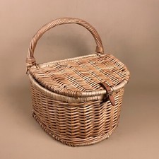 Cestino semicerchio vintage in vimini intrecciato cesto picnic coperchio fibbia manico