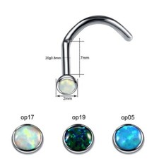 Piercing Naso Titanio Asta spirale orecchino con pietra opale Uomo Donna