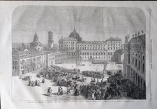 Stampa antica 1859 Torino Piazza Castello Piemonte