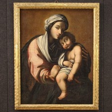 Dipinto olio su tela quadro religioso Madonna con bambino 700 XVIII secolo