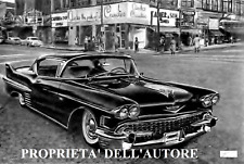 AUTO CADILLAC COUPE DEVILLE ANNI '50 - Disegno Originale Matita Grafite 24x33 cm