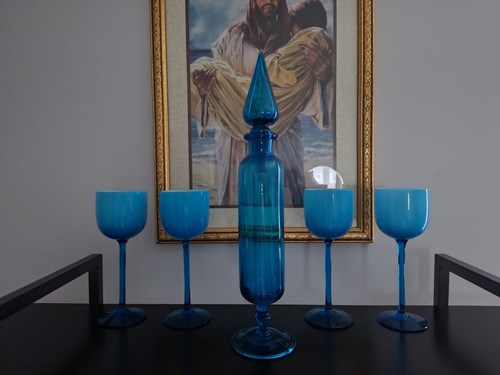 Italian azzure blue decanter - italian,